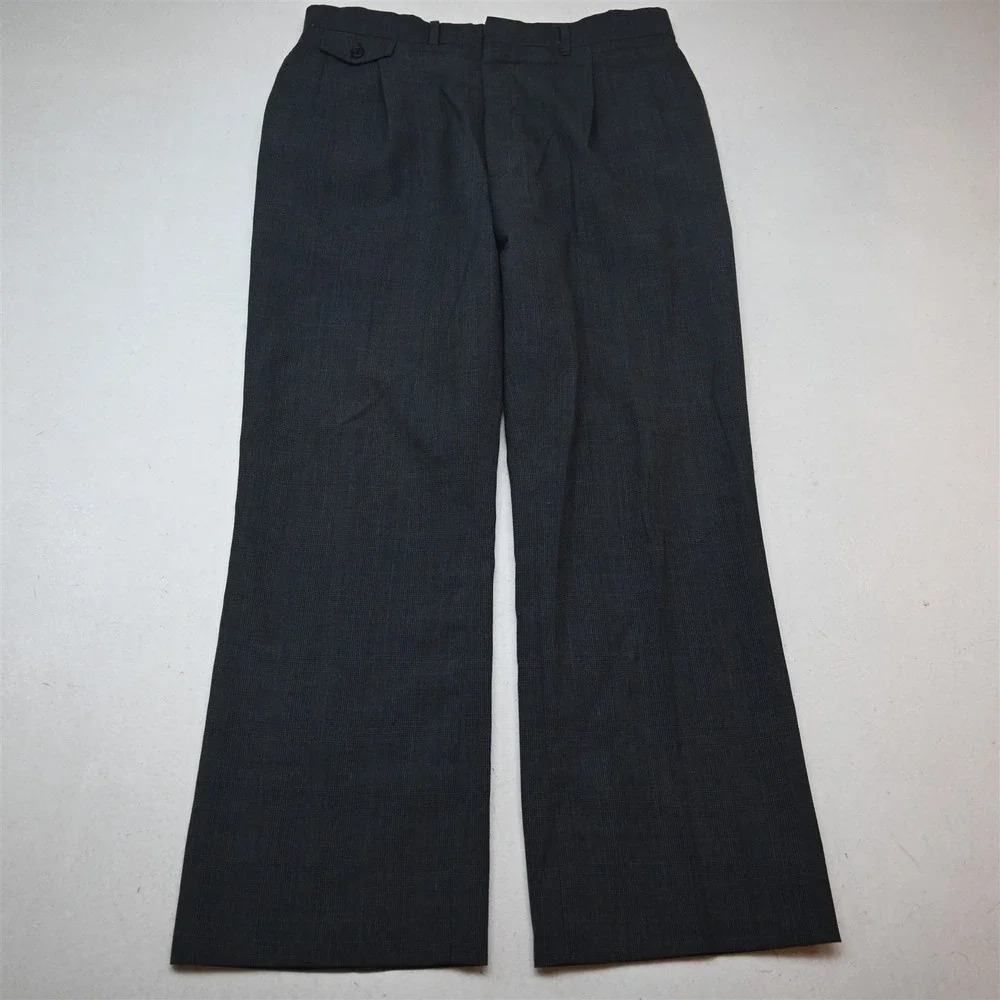 Vtg USA Made 44R 34x30 Blue Glenn Check Wool Bootcut Mens Jacket Pants Suit